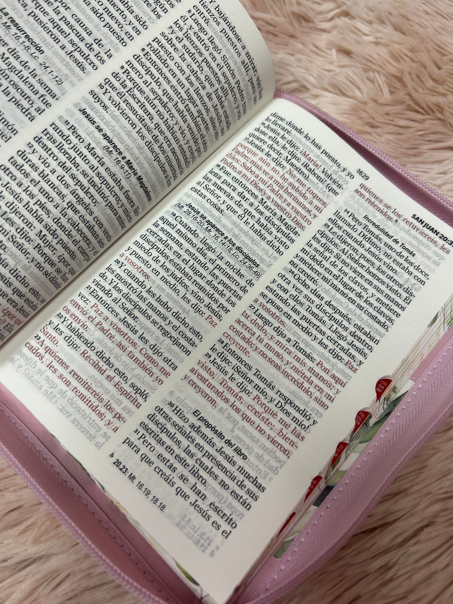 Biblia mediana de letras grandes 11 puntos con cierre e índice canto floreado versión RV1960 palabras de Jesús en rojo y concordancia