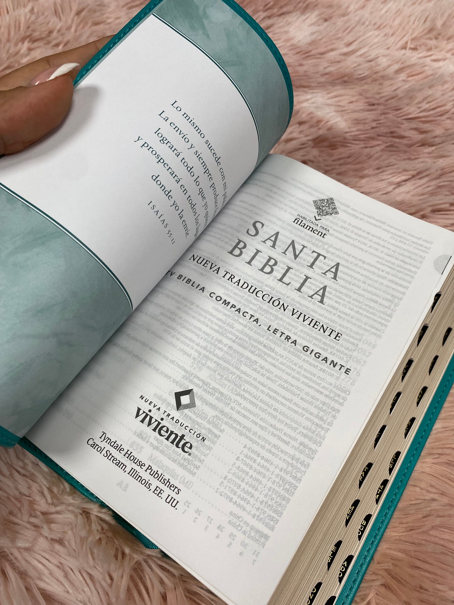Biblia compacta mediana letra gigante versión NTV con canto dorado e índice en símil piel