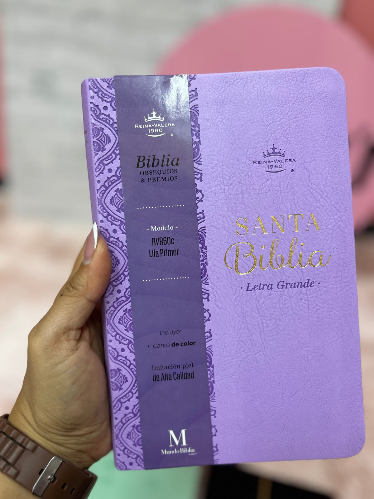 Biblia de letra grande 11,5 puntos en símil piel canto pintado palabras de Jesús en rojo y concordancia