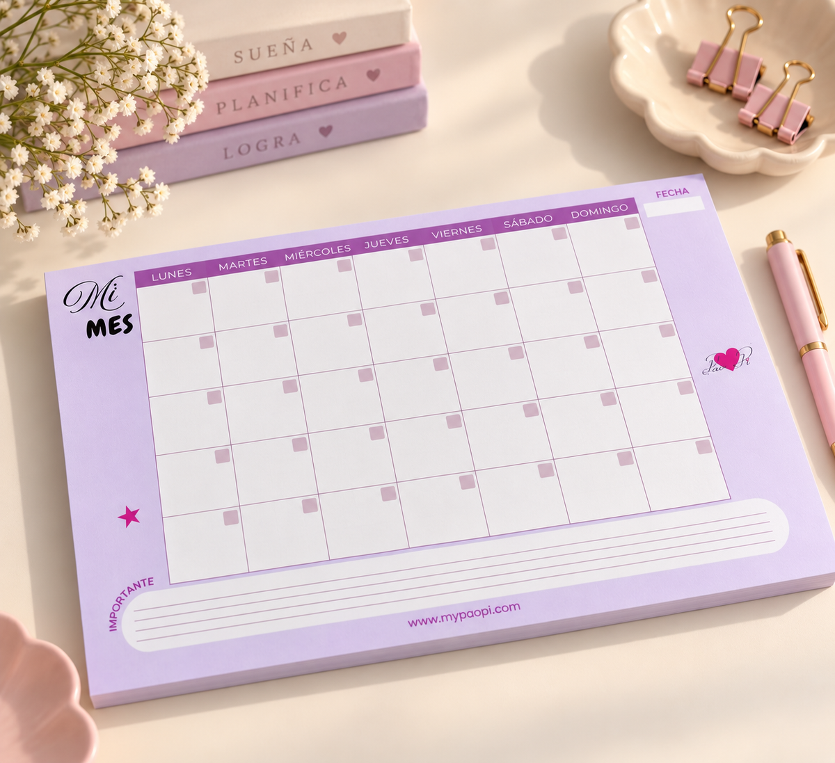 Planner mensual para escritorio tamaño A4