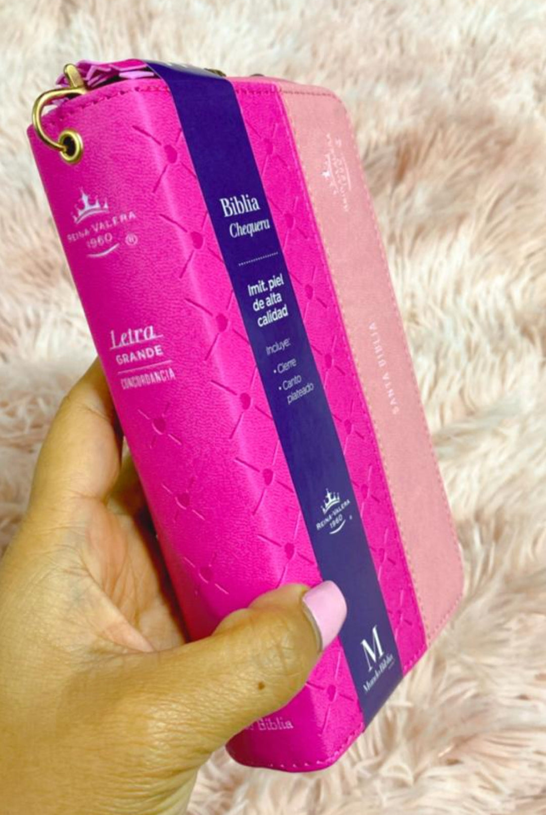 Biblia tipo chequera letra mediana 8,5 puntos con cierre e índice versión RV60 con concordancia