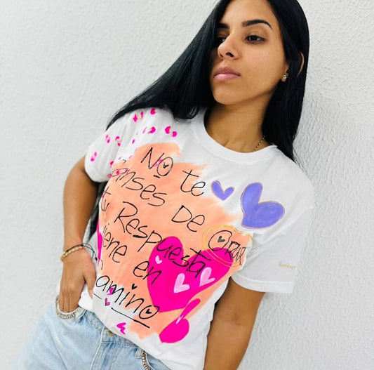 Franela con versículo bíblico 100% algodón pintada a mano con orocolor talla XL