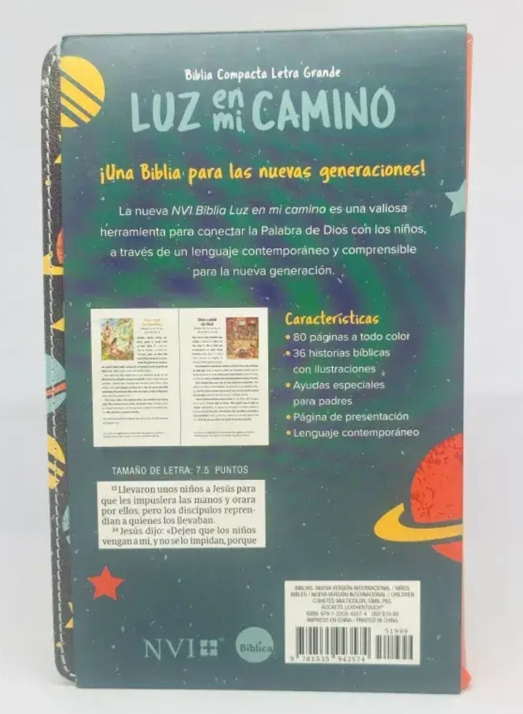 Biblia luz en mi camino versión NVI para jóvenes ilustrada letra mediana 8,5 puntos canto pintado