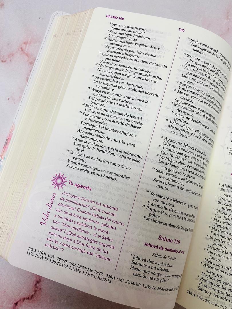 Biblia con devocional de la mujer conforme al corazón de Dios en símil piel canto dorado versión RV1960