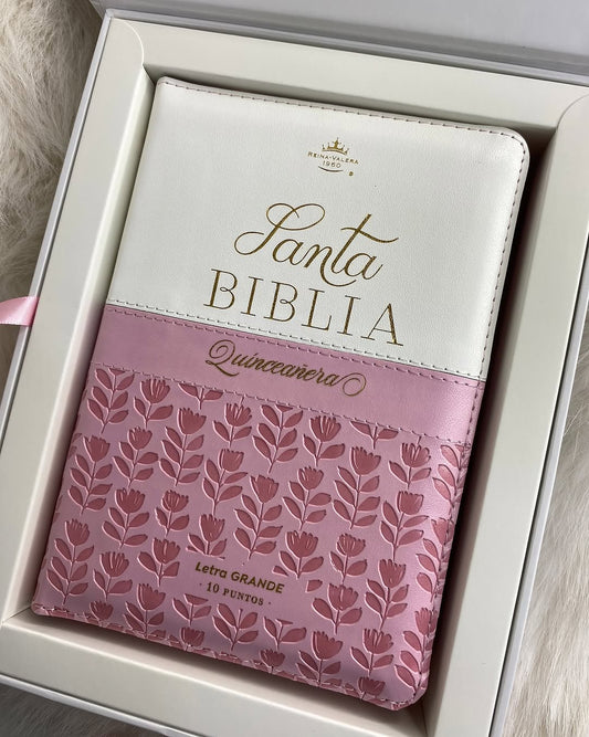 Biblia de quinceañeras en caja para regalos versión RV1960 con cierre índice e ilustrada