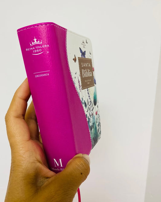 Biblia de bolsillo letra mediana 8 puntos canto floreado versión RV1960 con concordancia