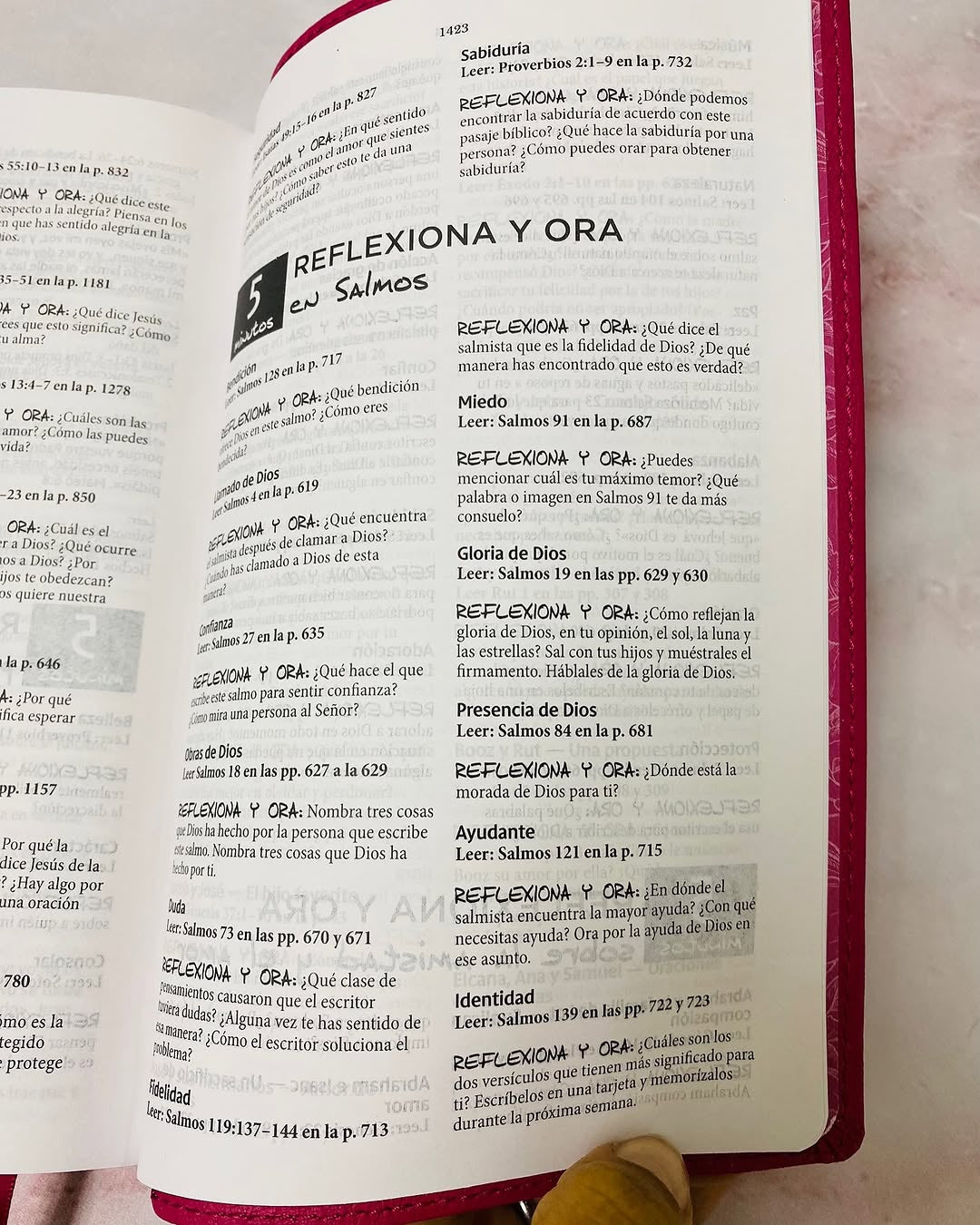 Biblia con devocional mamá ocupada en símil piel versión RV1960 letra grande