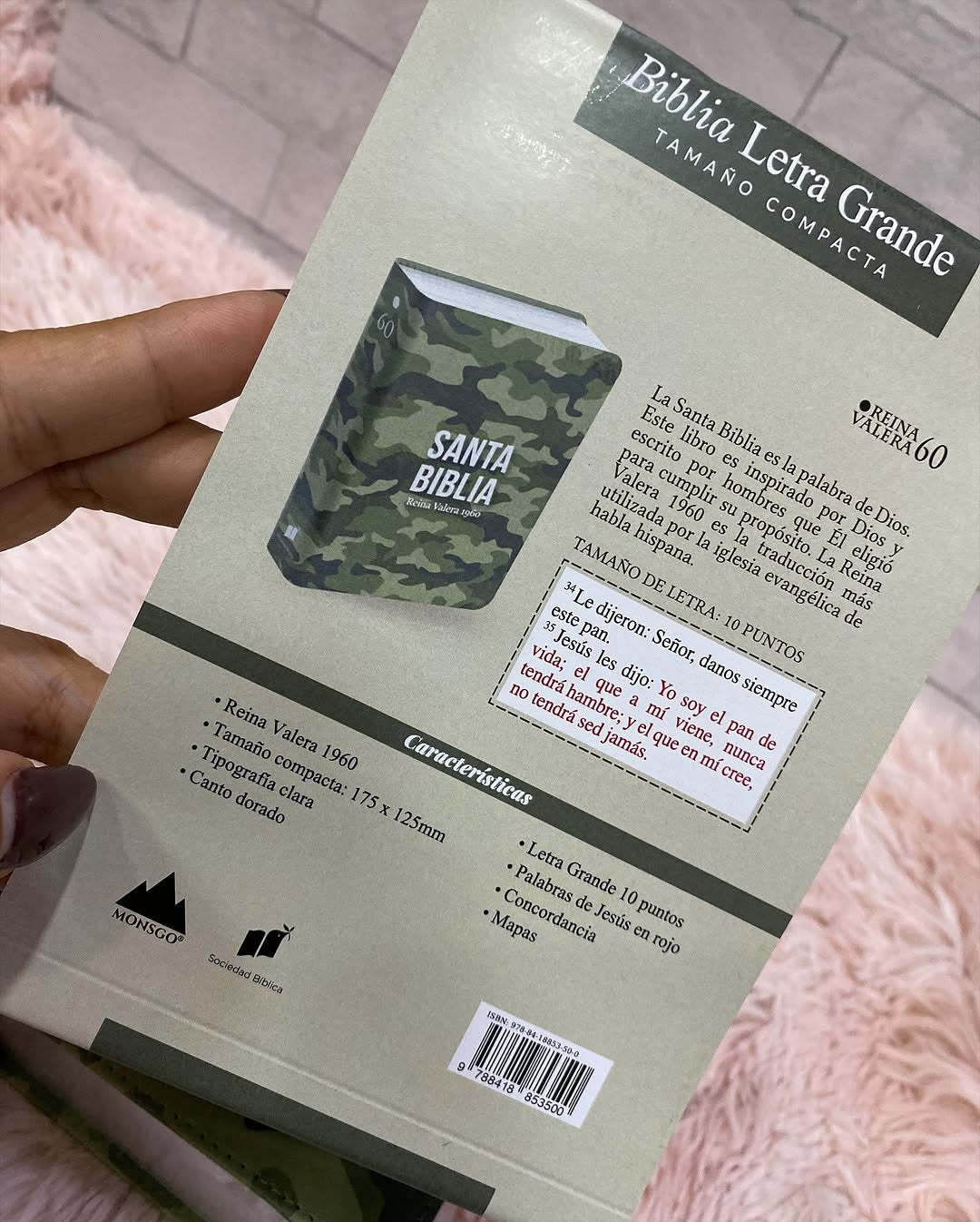 Biblia tamaño mediano letra grande 10 puntos diseño camuflado canto plateado con concordancia
