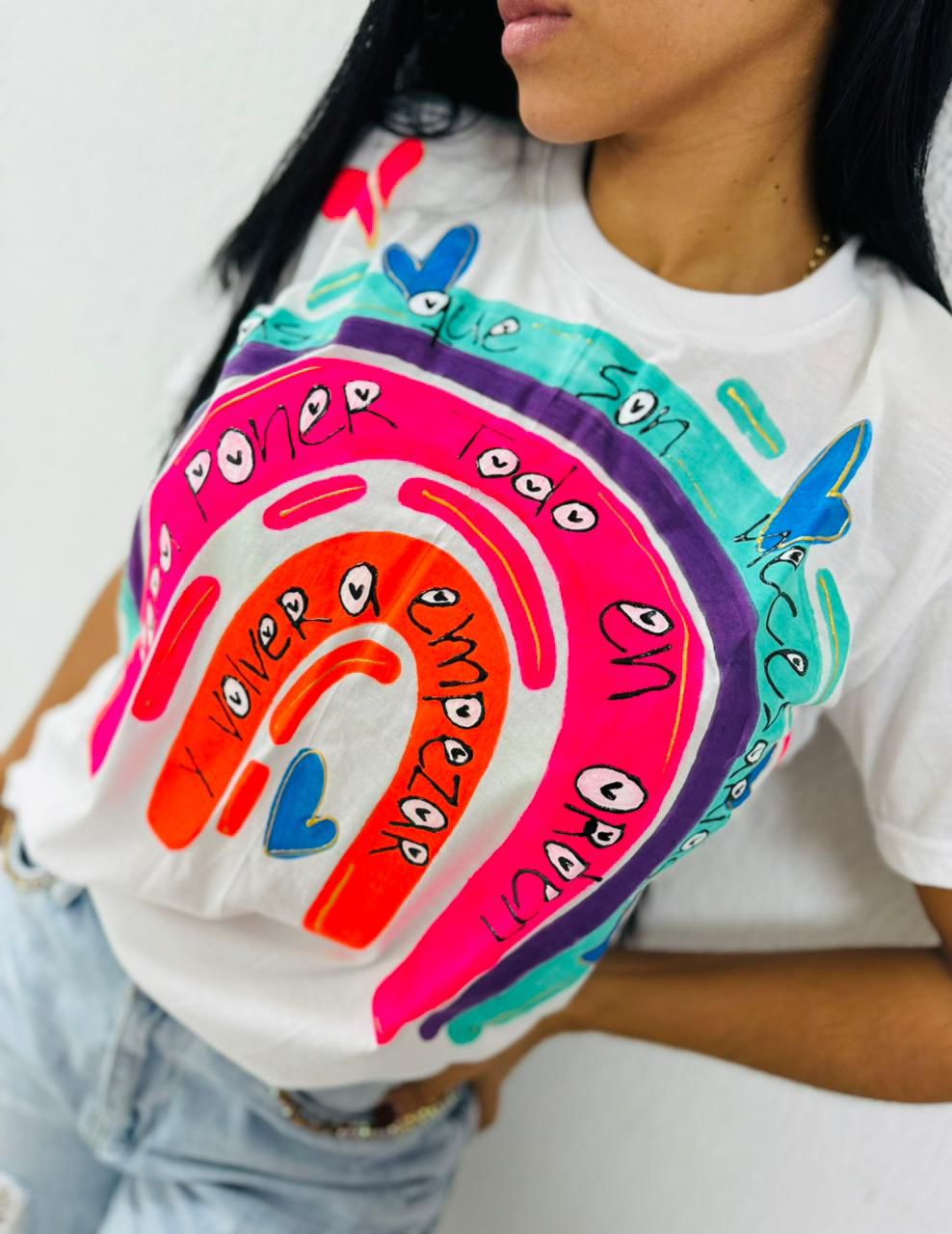 Franela con versículo bíblico 100% algodón pintada a mano con orocolor talla XL