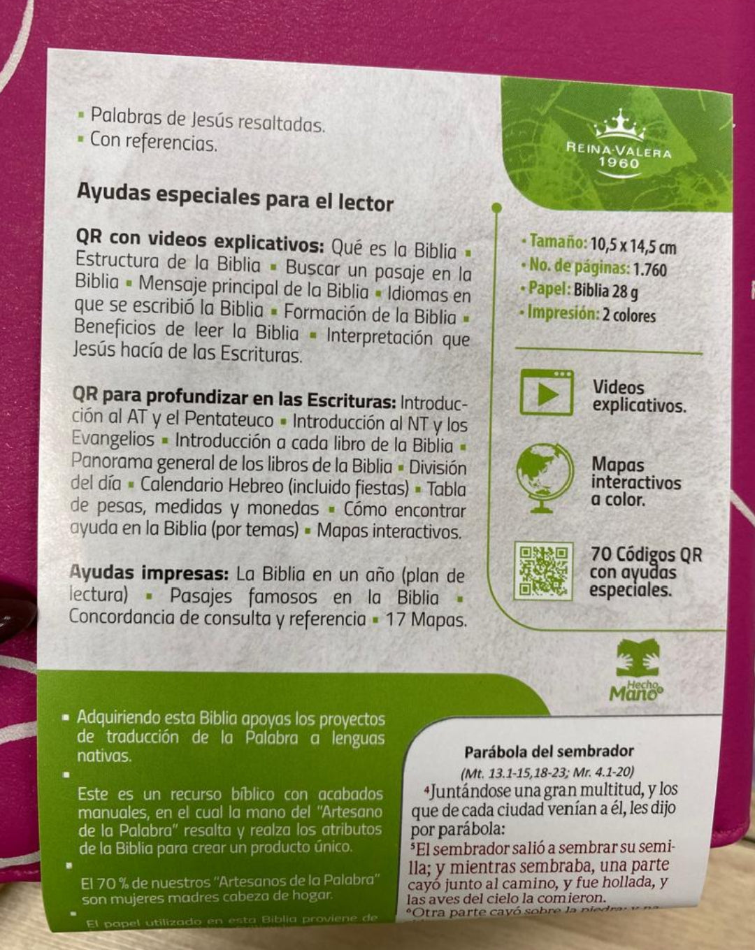 Biblia de bolsillo letra mediana 10,5 puntos con cierre y palabras de Jesús en rojo canto pintado versión RV60