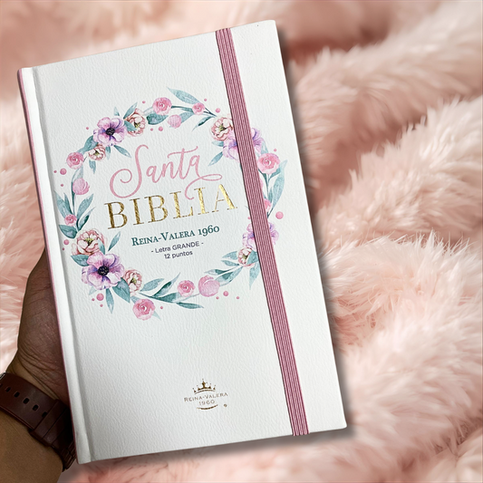 Biblia en tapa dura letra grande 12 puntos de canto floreado versión RV60 con concordancia