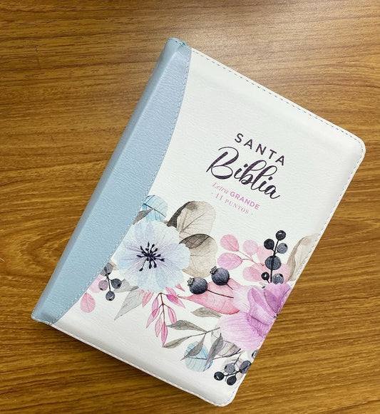 Biblia letra grande 11 puntos con cierre y canto floreado versión RV1960 con concordancia
