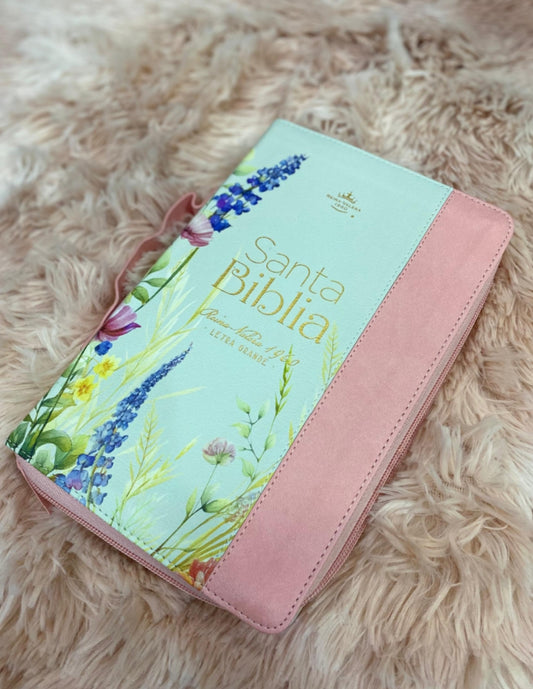 Biblia tipo maletín en versión RV1960 letra grande 12 puntos canto floreado con concordancia