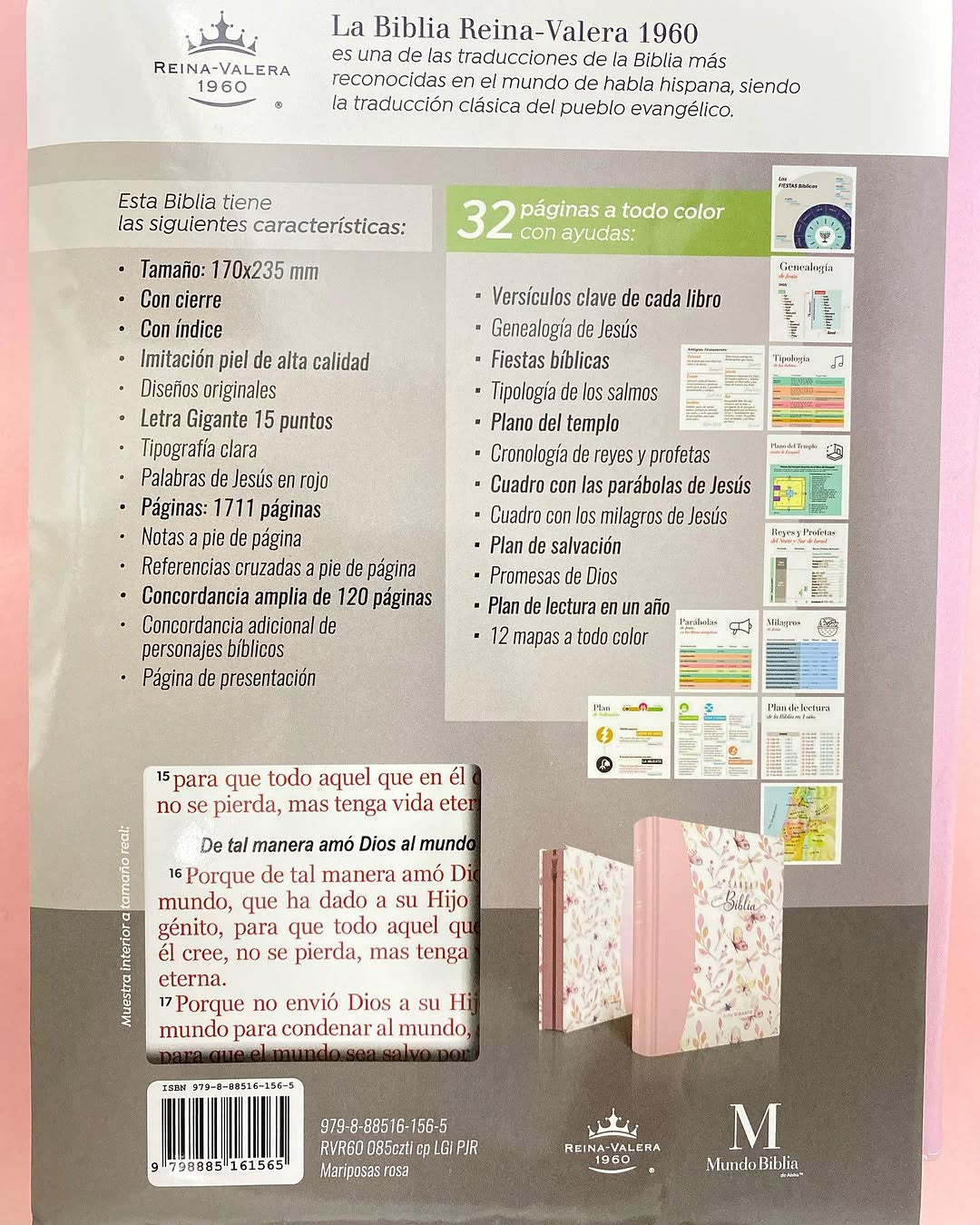 Biblia letra gigante 15 puntos versión RV60 con cierre e índice canto floreado y concordancia