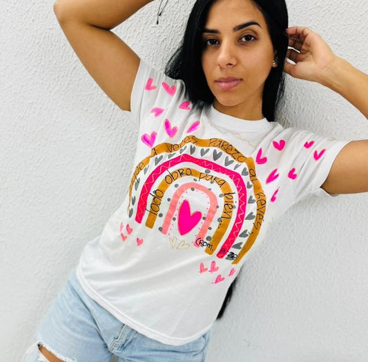 Franela con versículo bíblico 100% algodón pintada a mano con orocolor talla L