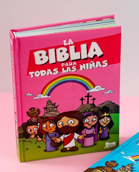 Biblia para todos los niños ilustrada azul y rosada