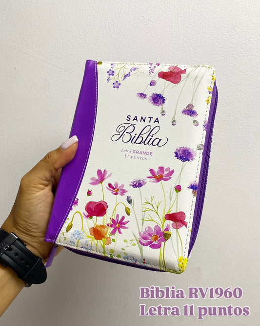 Biblia letra grande 11 puntos versión RV1960 con cierre y canto floreado