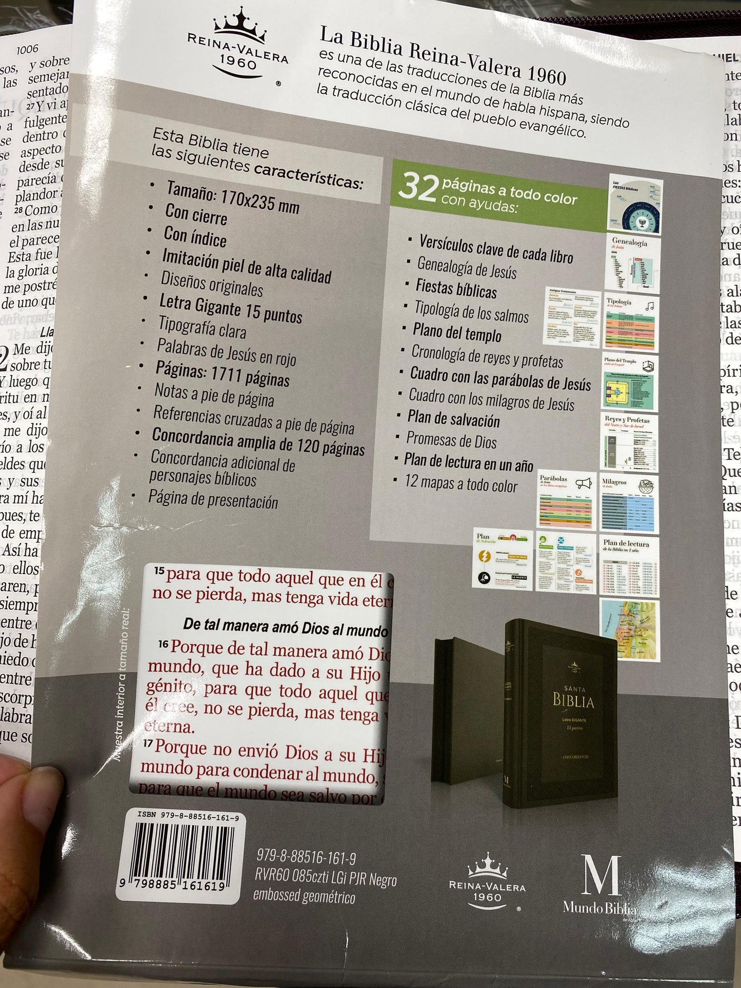 Biblia letra gigante 15 puntos con cierre e índice versión RV60 con concordancia