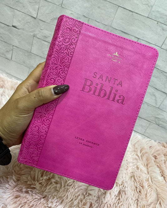 Biblia letra gigante 14 puntos versión RV1960 color fucsia con concordancia