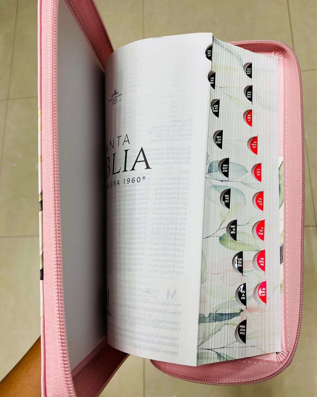 Biblia letra gigante 15 puntos con cierre e índice y canto floreado versión RV60 con concordancia