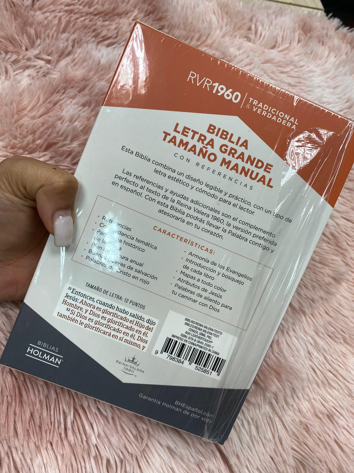 Biblia versión RV1960 letra grande 12 puntos en símil piel canto plateado tamaño manual con concordancia