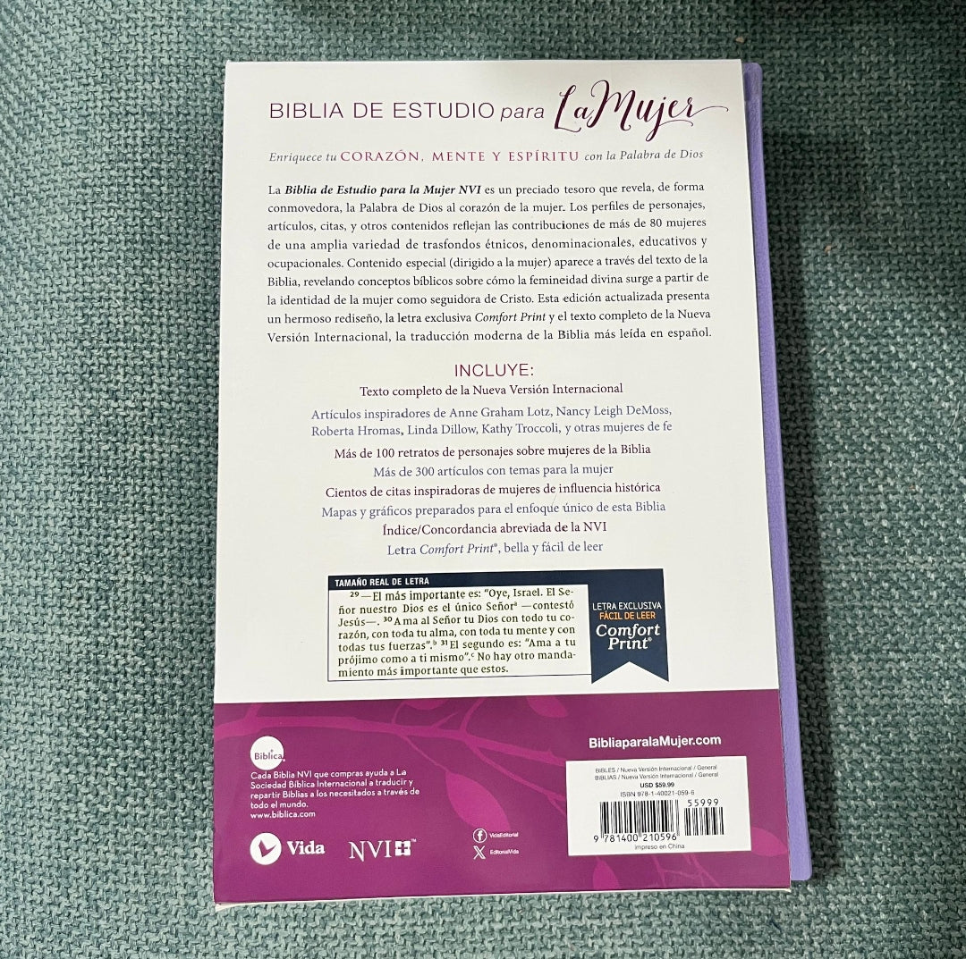 Biblia de estudio para mujeres versión NVI tapa semi dura letra mediana 9 puntos