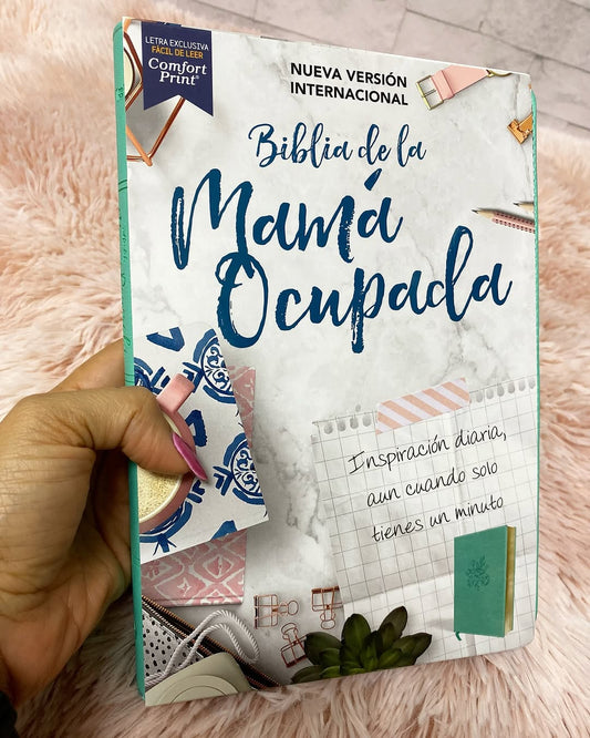 Biblia con devocional versión NVI símil piel canto plateado letra mediana