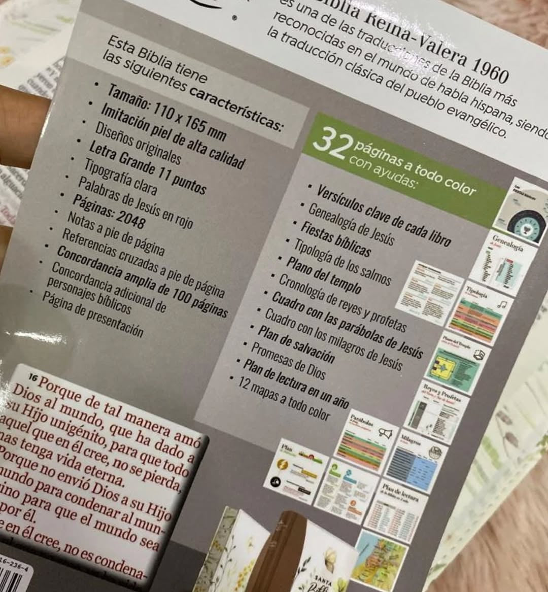 Biblia letra grande 11 puntos canto floreado versión RV60 con concordancia