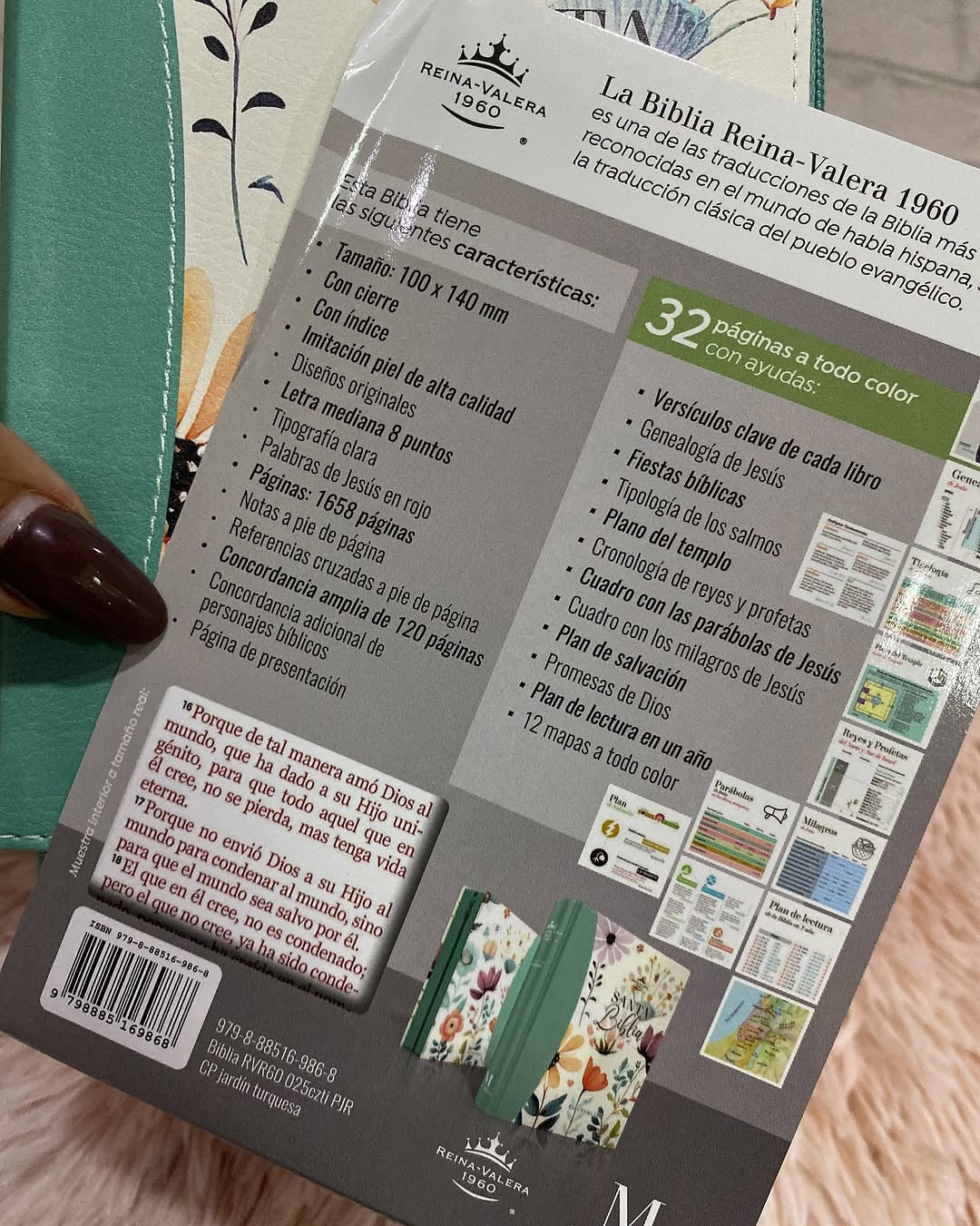 Biblia de bolsillo letra mediana 8 puntos con cierre e índice canto floreado