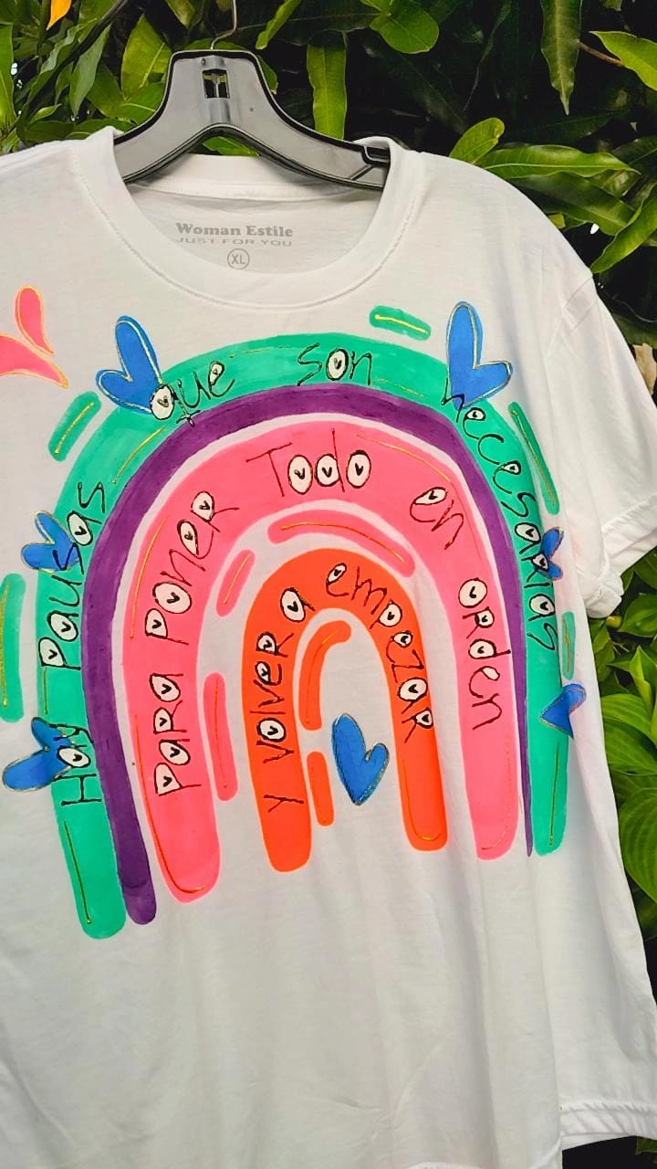 Franela con versículo bíblico 100% algodón pintada a mano con orocolor talla XL