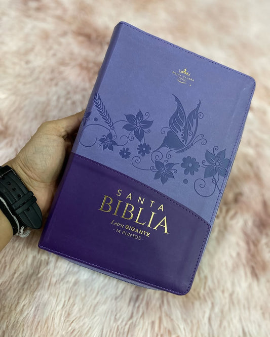 Biblia símil piel letra gigante 14 puntos con cierre e índice versión RV1960 canto dorado con concordancia