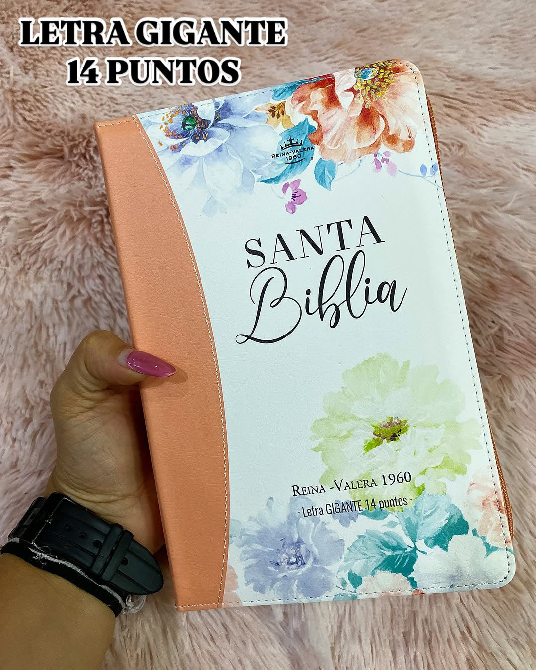 Biblia letra gigante 14 puntos con cierre índice canto floreado versión RV60 con concordancia