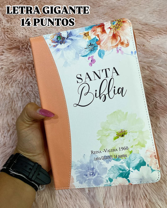 Biblia letra gigante 14 puntos con cierre índice canto floreado versión RV60 con concordancia