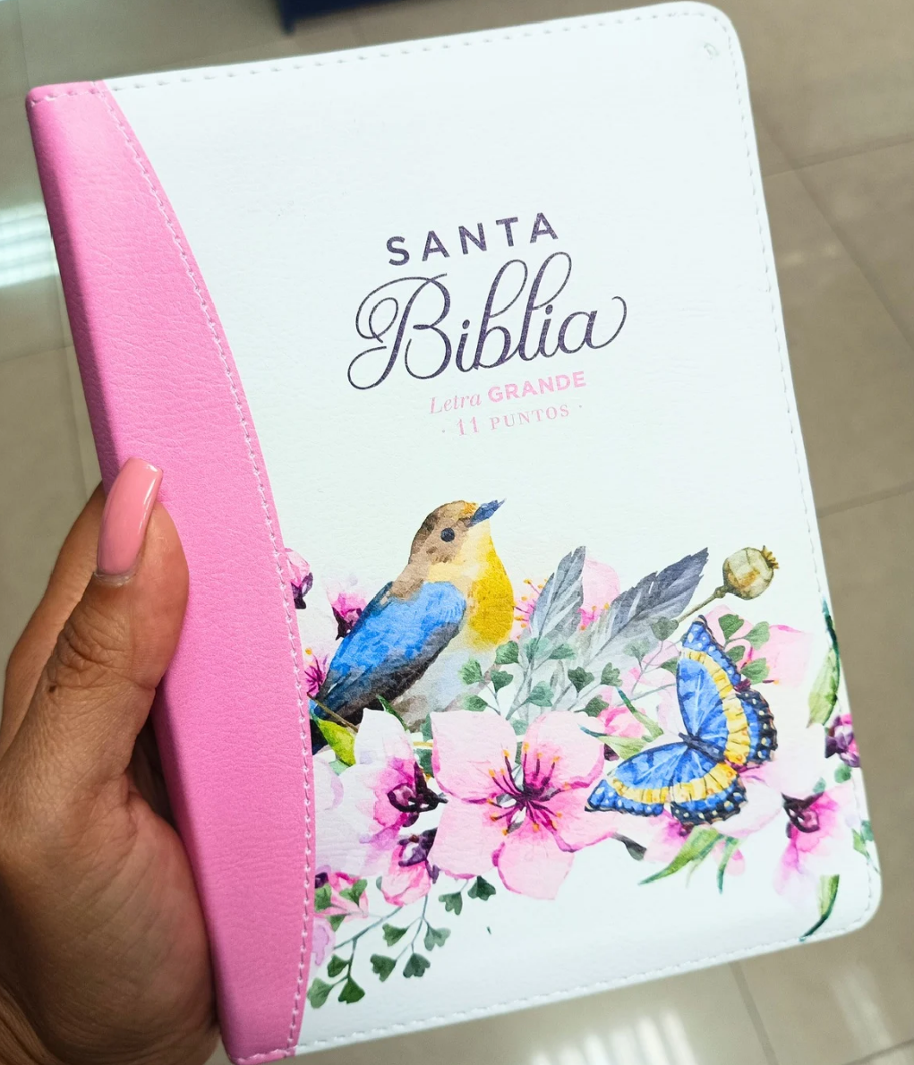 Biblia letra grande 11 puntos con cierre y canto floreado versión RV60 con concordancia