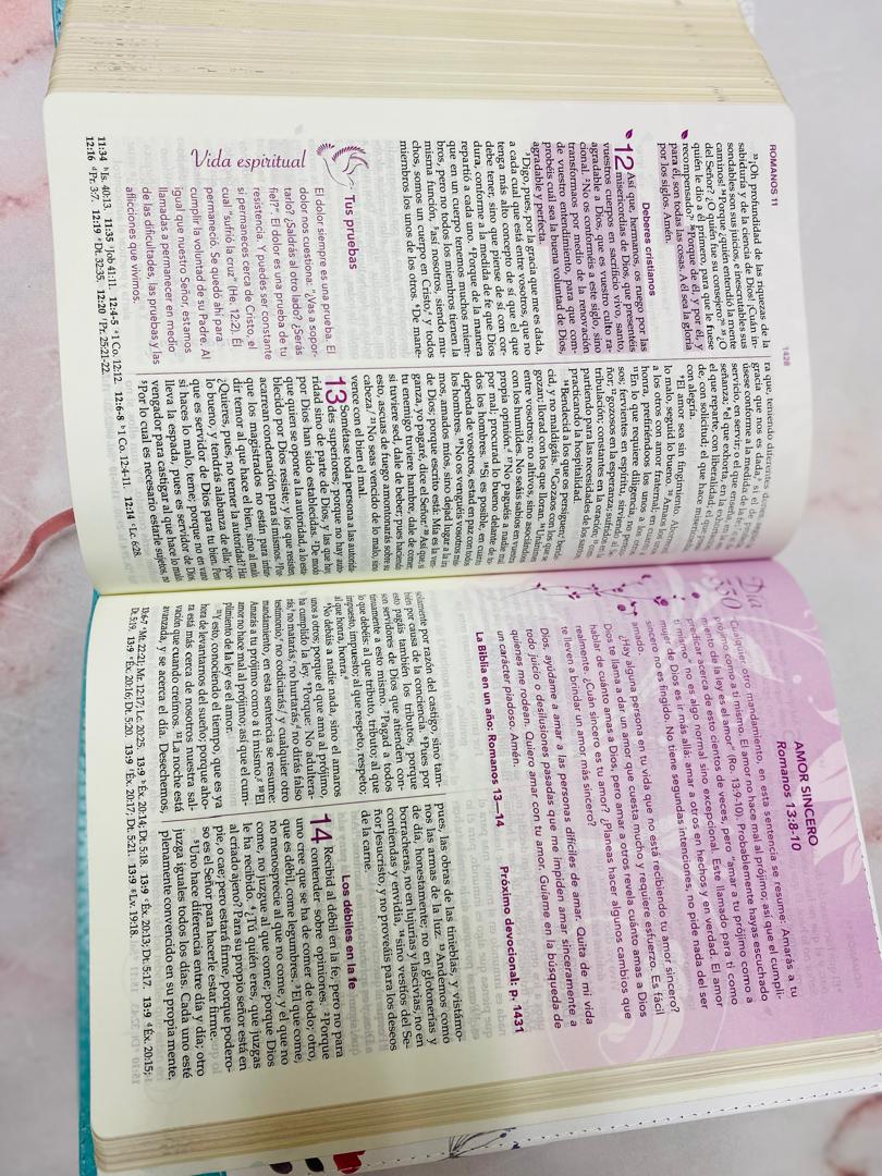 Biblia con devocional de la mujer conforme al corazón de Dios en símil piel canto dorado versión RV1960