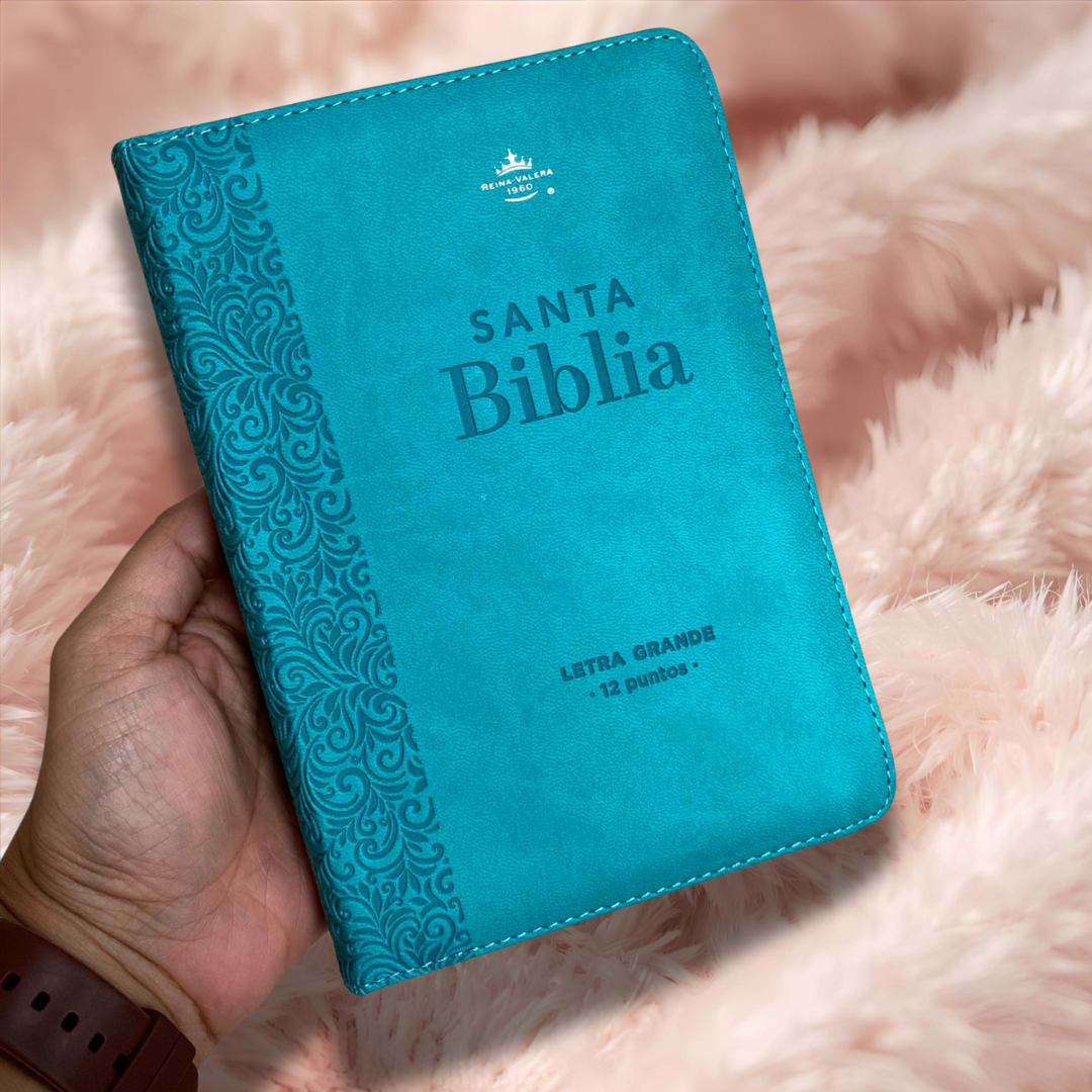Biblia letra grande letra 12 puntos con canto plateado cierre y concordancia