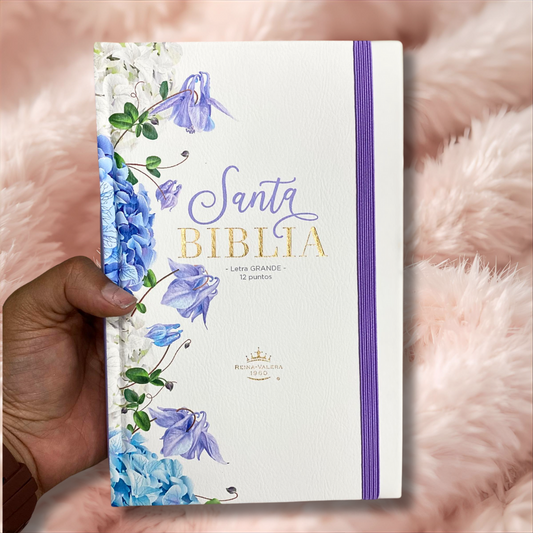 Biblia en tapa dura letra grande 12 puntos de canto floreado versión RV60 con concordancia