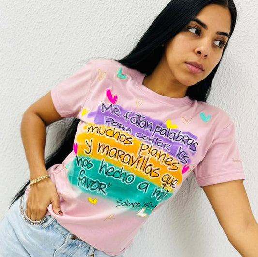 Franela con versículo bíblico 100% algodón pintada a mano con orocolor talla L