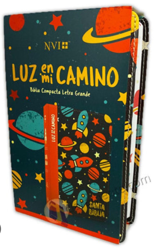 Biblia luz en mi camino versión NVI para jóvenes ilustrada letra mediana 8,5 puntos canto pintado