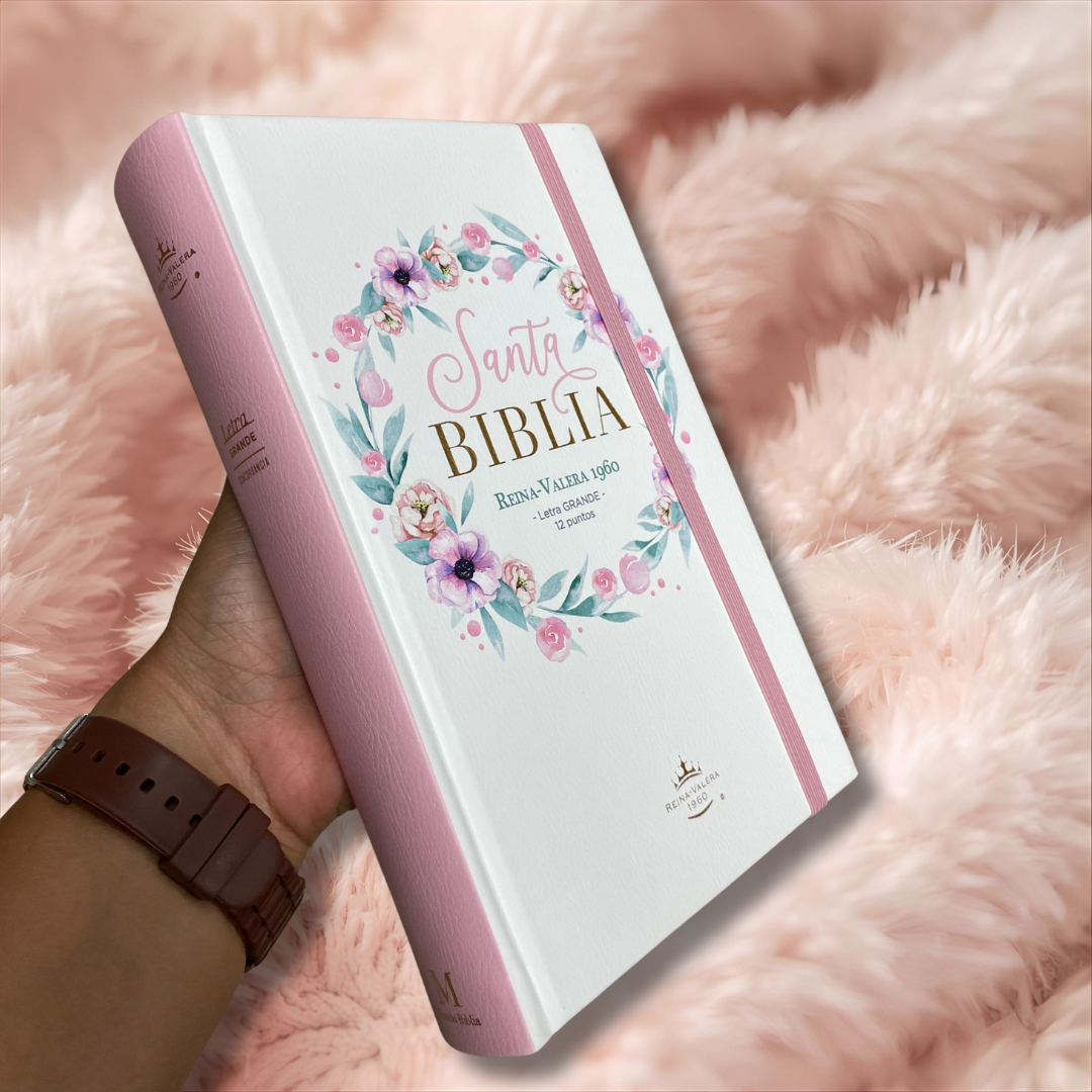 Biblia en tapa dura letra grande 12 puntos de canto floreado versión RV60 con concordancia