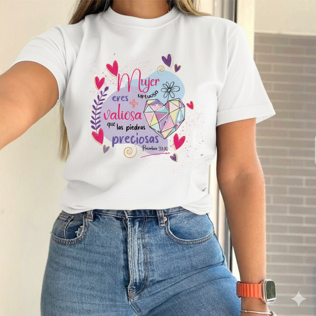 Franela 100% algodón talla S, M, L y XL con msjs bíblicos en impresión DTF full color