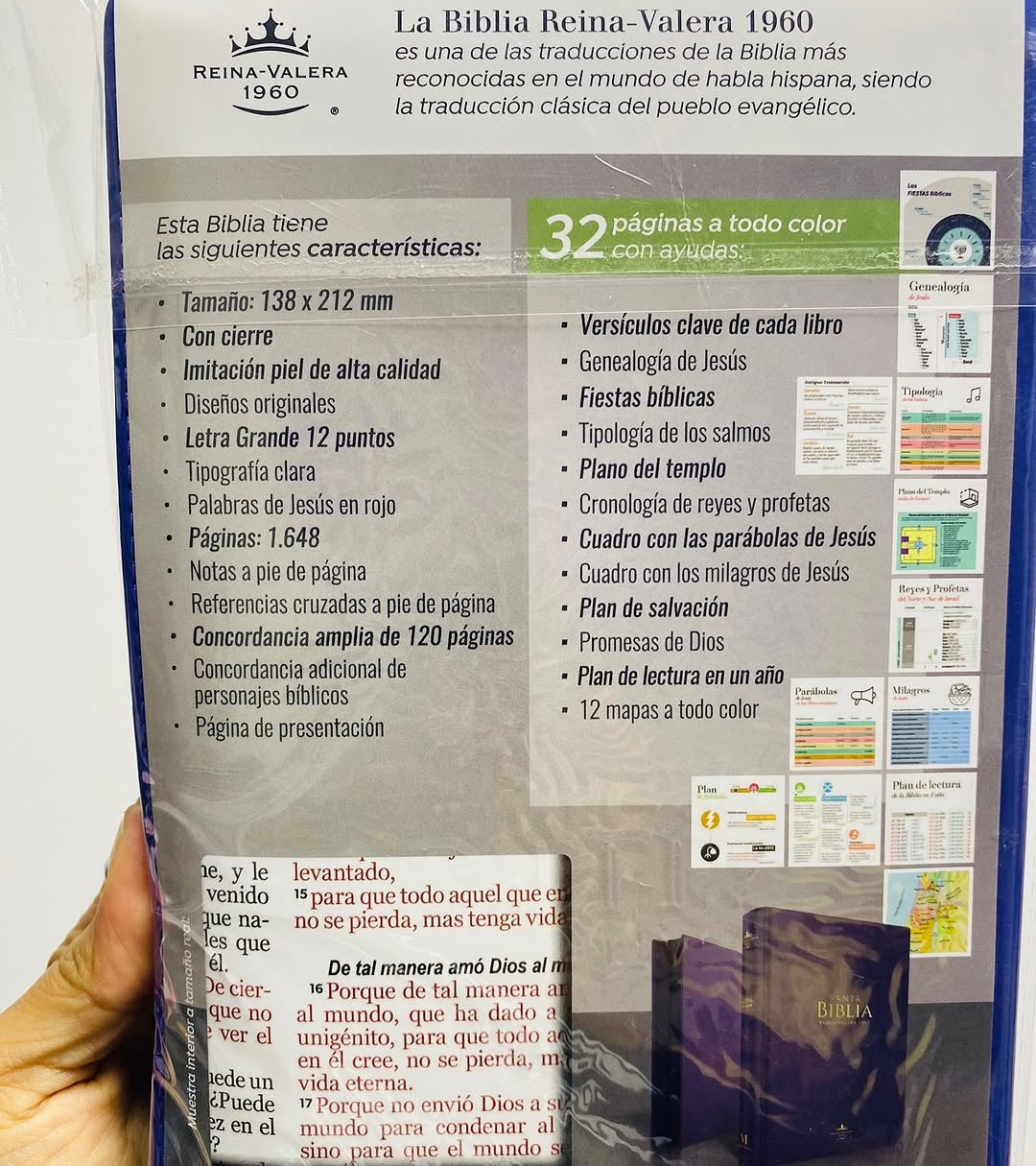 Biblia letra grande 12 puntos con cierre canto dorado versión RV60 con concordancia