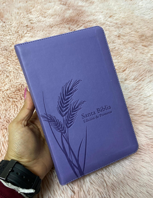 Biblia de promesas símil piel con indice y canto plateado versión RV1960 letra grande 12 puntos