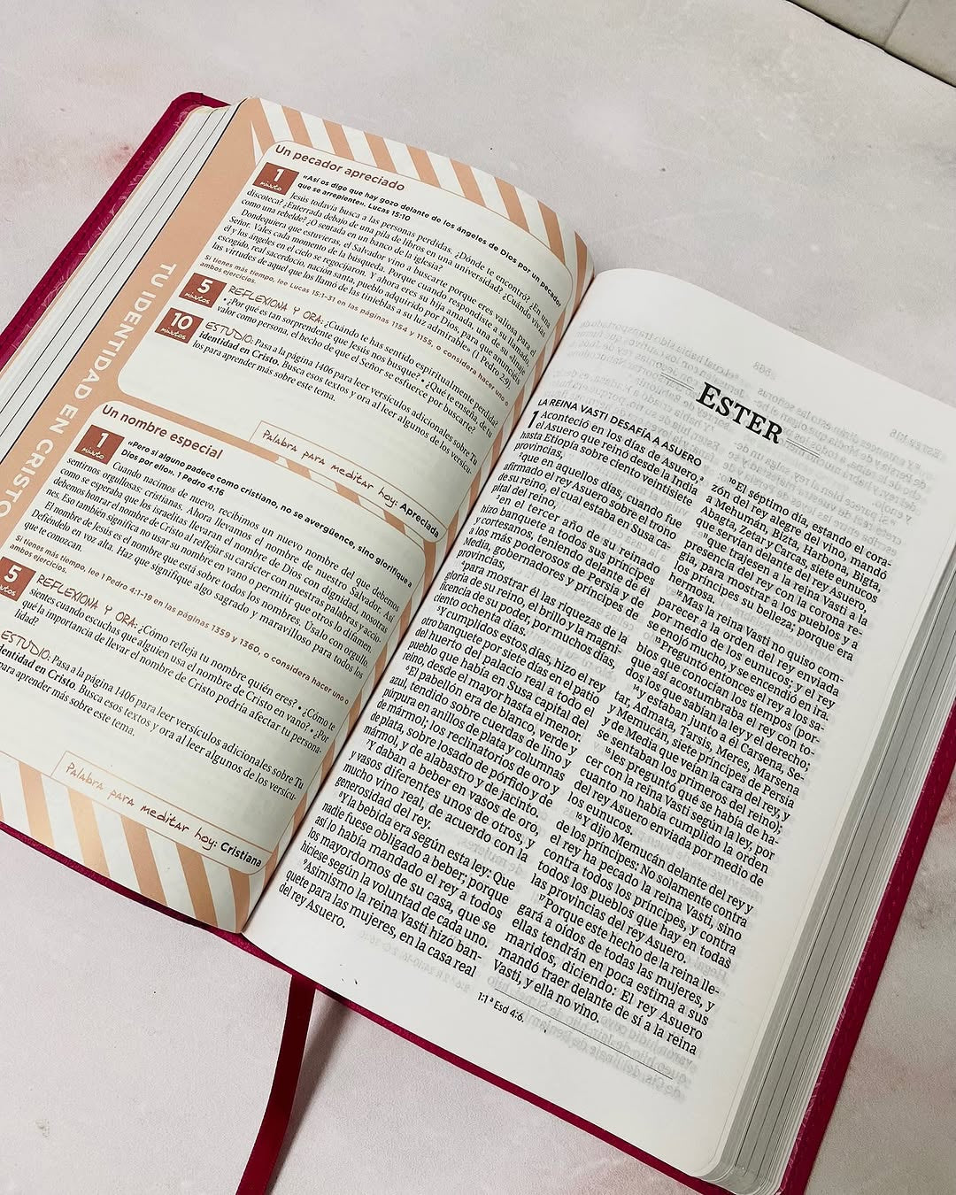 Biblia con devocional mamá ocupada en símil piel versión RV1960 letra grande